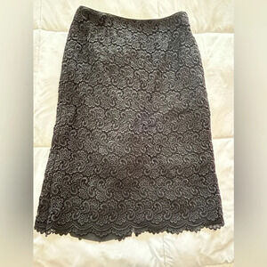 Talbots lace midi pencil skirt black heavyweight lined size 8 Petite
